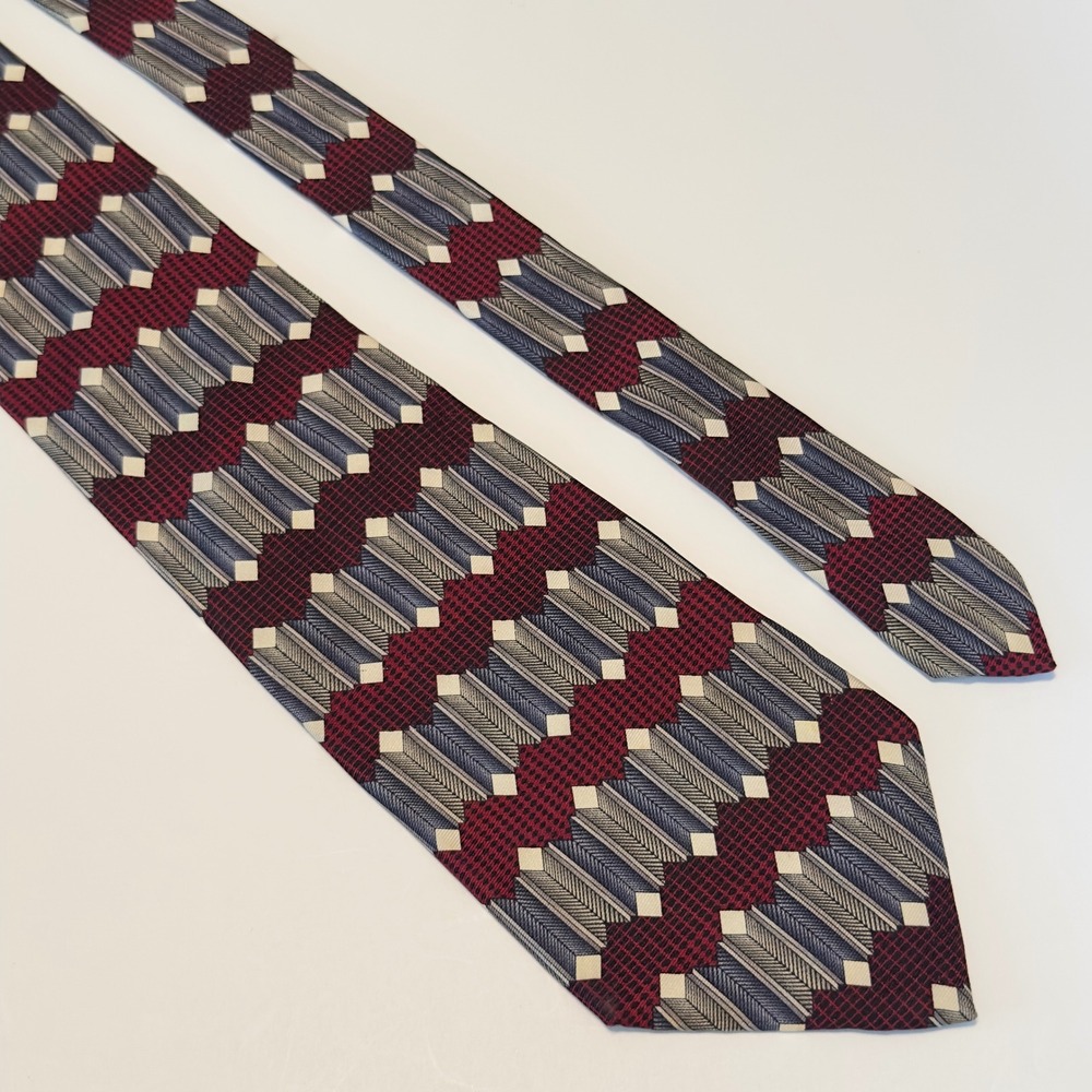 The Arrow Company Tie Burgundy Blue Geometric Silk Vintage Wide Classic 58x3.75"
